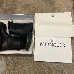 Moncler Black Matte Leather Lug Ankle Boots